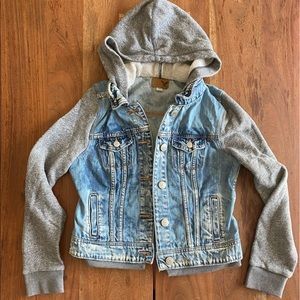 Vintage Distressed Denim Sweatshirt Jacket